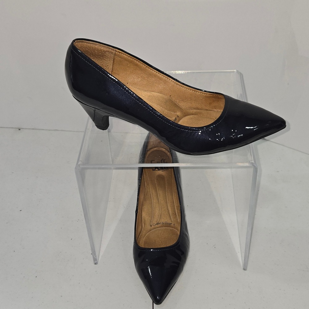 Sofft 1099837 Navy Blue Patent Leather Pointed Toe Kitten Heel Pumps Womens 7.5M